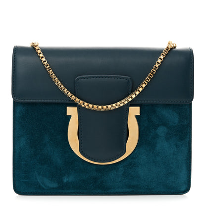 Salvatore Ferragamo Calfskin Suede Thalia Flap Shoulder Bag Blue 1 of 12