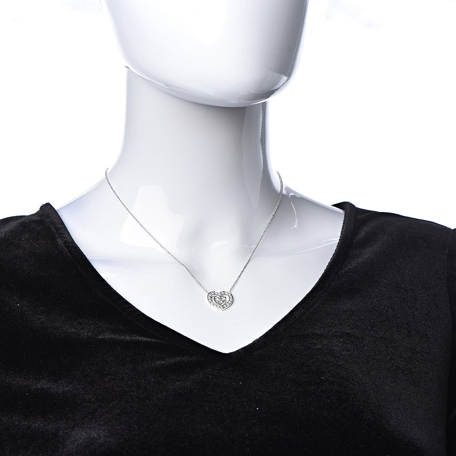 Tiffany Platinum Diamond Double Heart Pendant Necklace 2 of 7
