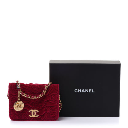 Chanel Velvet Quilted Camellia Velvet Flap Coin Purse With Chain Fuchsia 14 of 14