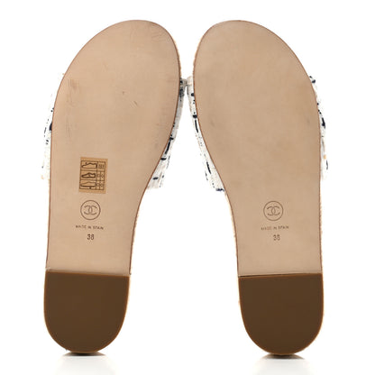 Chanel Tweed Grosgrain CC Mule Slide 38 White Black 5 of 8