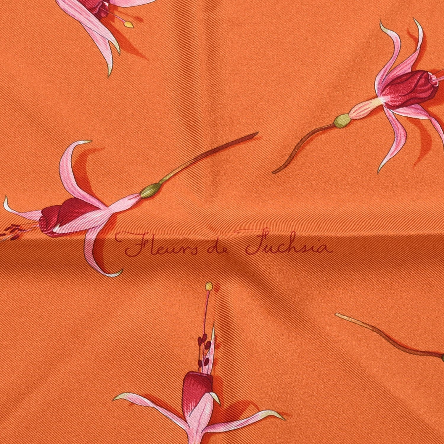 Hermes Silk Fleurs De Fuchsia Scarf 90 Orange 3 of 6
