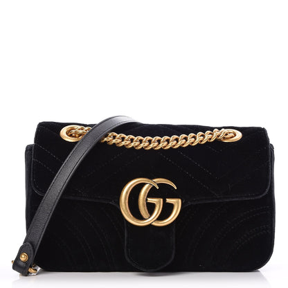 Gucci Velvet Matelasse Mini GG Marmont Shoulder Bag Black 1 of 7