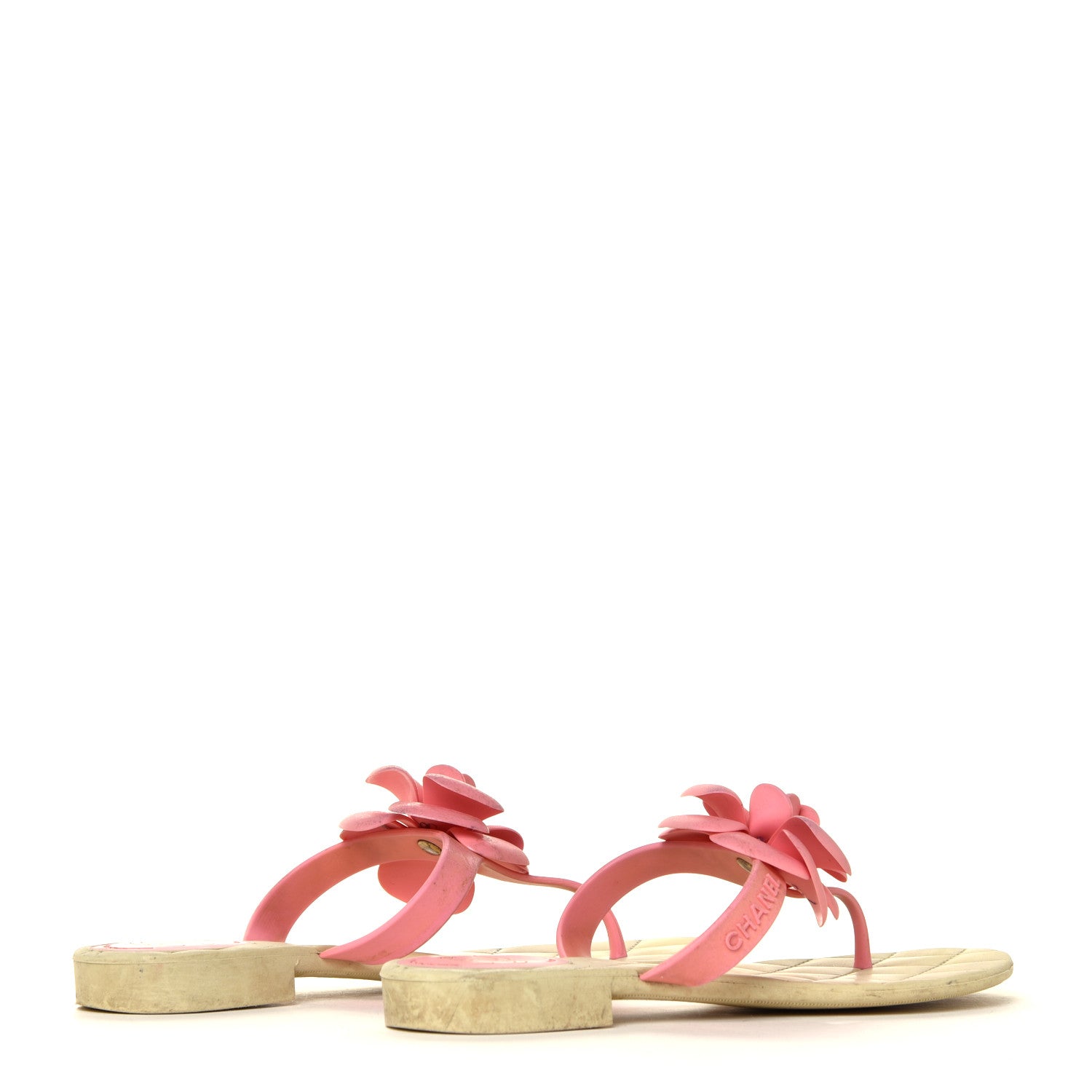 Chanel Jelly Quilted Camellia Thong Sandals 38 Beige Pink 8 of 12