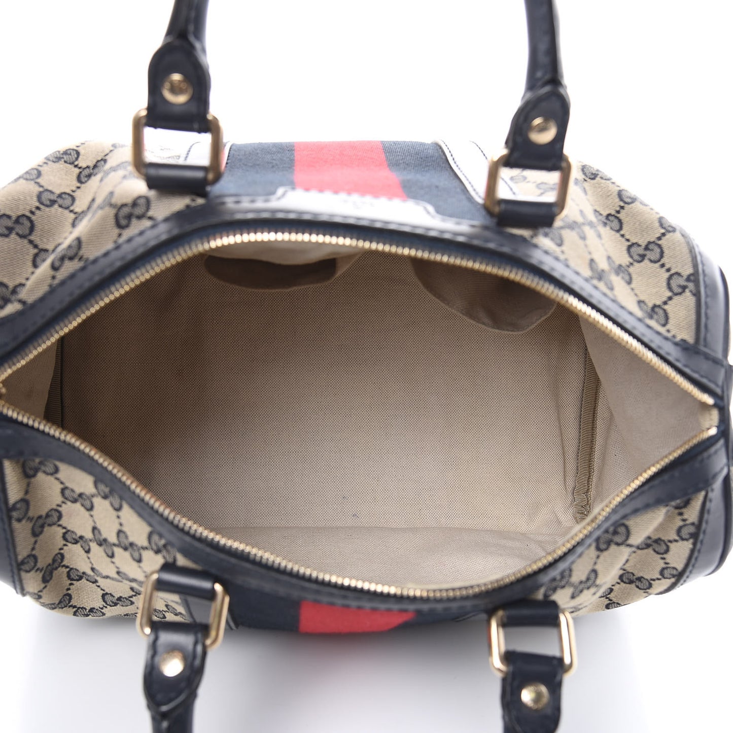 Monogram Selleria Calfskin Vintage Web Medium Boston Beige Blue