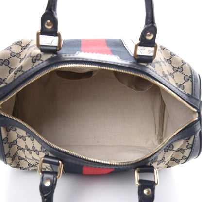 Gucci Monogram Selleria Calfskin Vintage Web Medium Boston Beige Blue 5 of 19