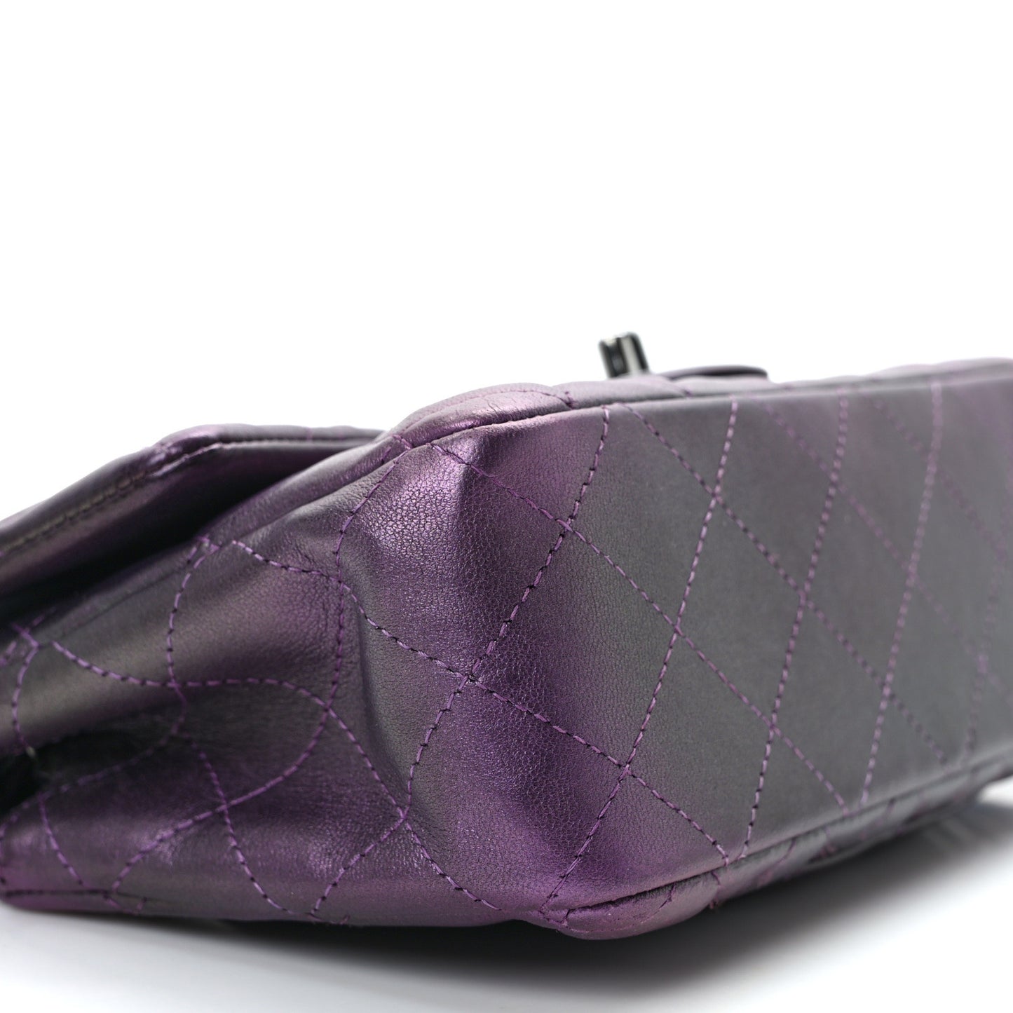 Iridescent Lambskin Quilted Mini Rectangular Flap Dark Purple