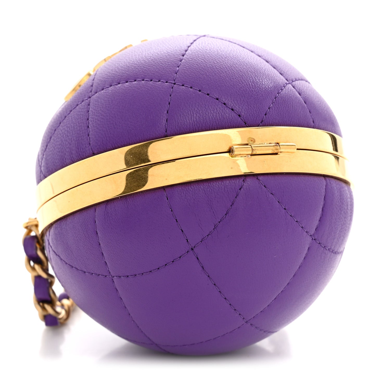 Lambskin CC Minaudiere Sphere Chain Clutch Purple