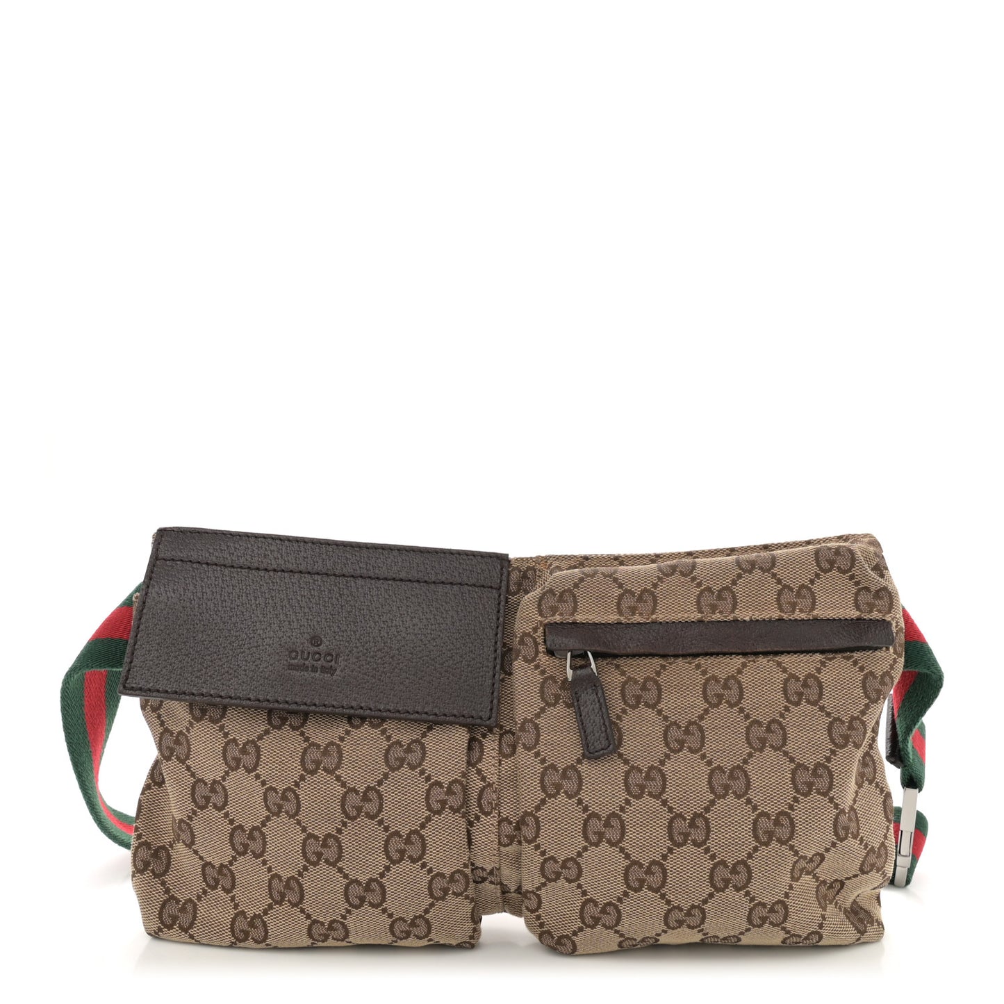 GG Monogram Web Double Pocket Belt Bag Dark Brown