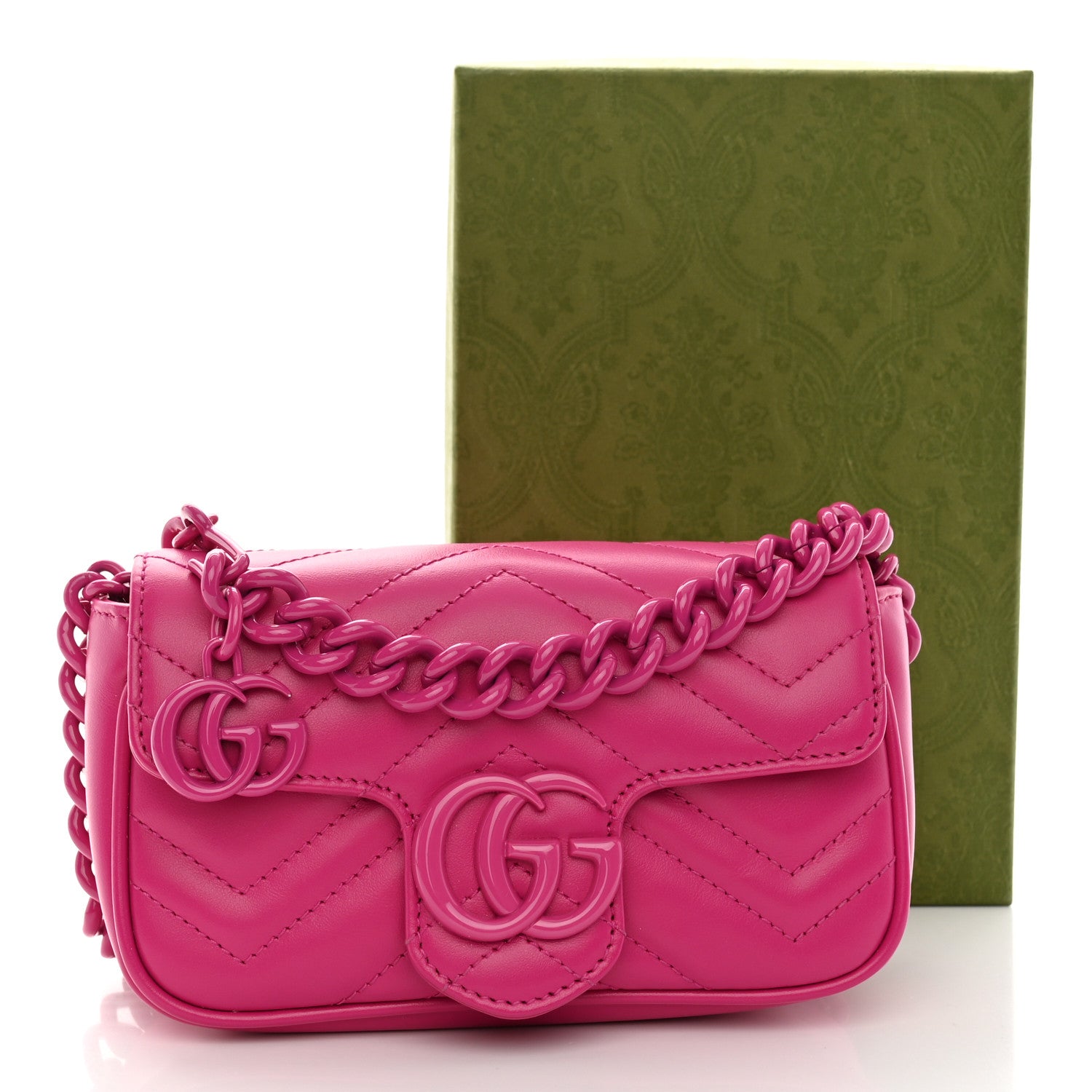 Gucci Calfskin Matelasse Monochrome GG Marmont Chain Belt Bag Classic Fuxia 11 of 11