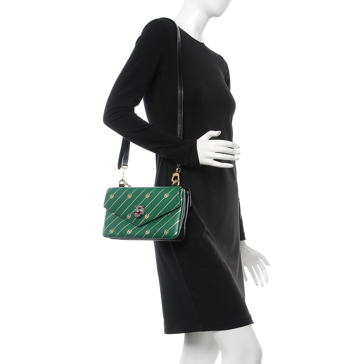 Gucci Calfskin Diagonal GG Medium Thiara Double Envelope Shoulder Bag Emerald Green Black 2 of 11