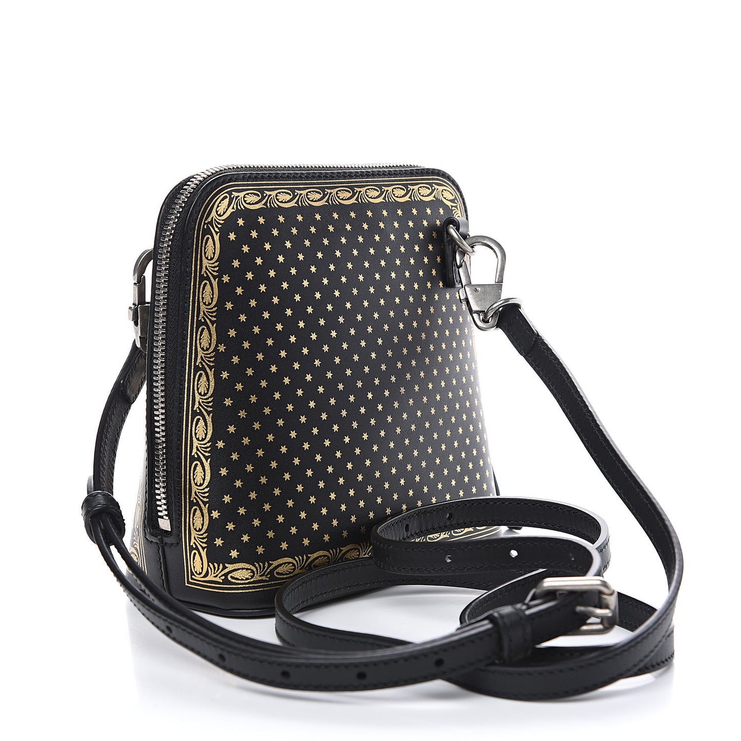 X SEGA Calfskin GUCCY Stars Mini Dome Shoulder Bag Black Gold