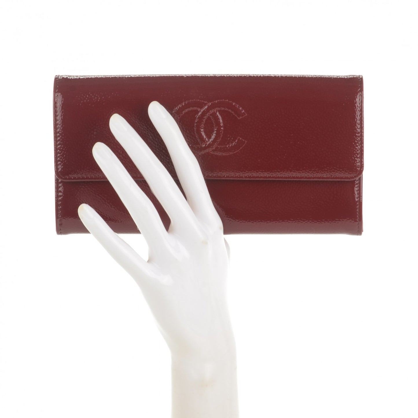 Patent Caviar Timeless CC Large Gusset Flap Wallet Burgundy