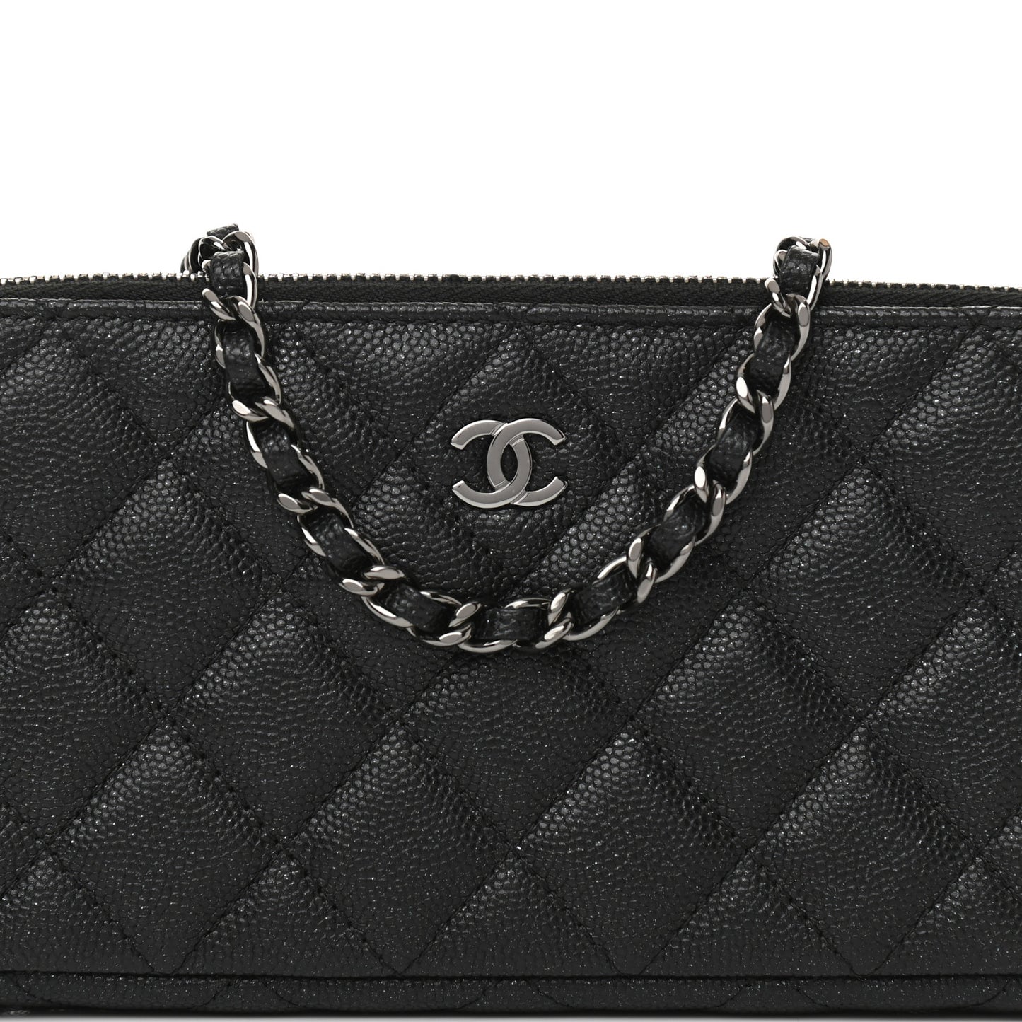 Iridescent Caviar Quilted Small Clutch With Chain Black
