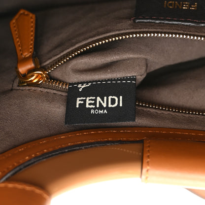 Fendi Glazed Fabric Vitello Century Plexiglass FF 1974 Stamp Patch Small Runaway Shopper Tote Mogano Panna Nocciola 8 of 11