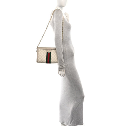 Gucci GG Supreme Monogram Textured Dollar Calfskin Web Small Ophidia Chain Shoulder Bag Beige Mystic White Oatmeal 2 of 10