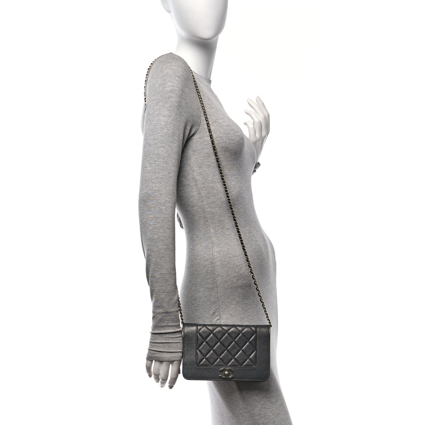 Sheepskin Quilted Mademoiselle Vintage Wallet On Chain WOC Ruthenium