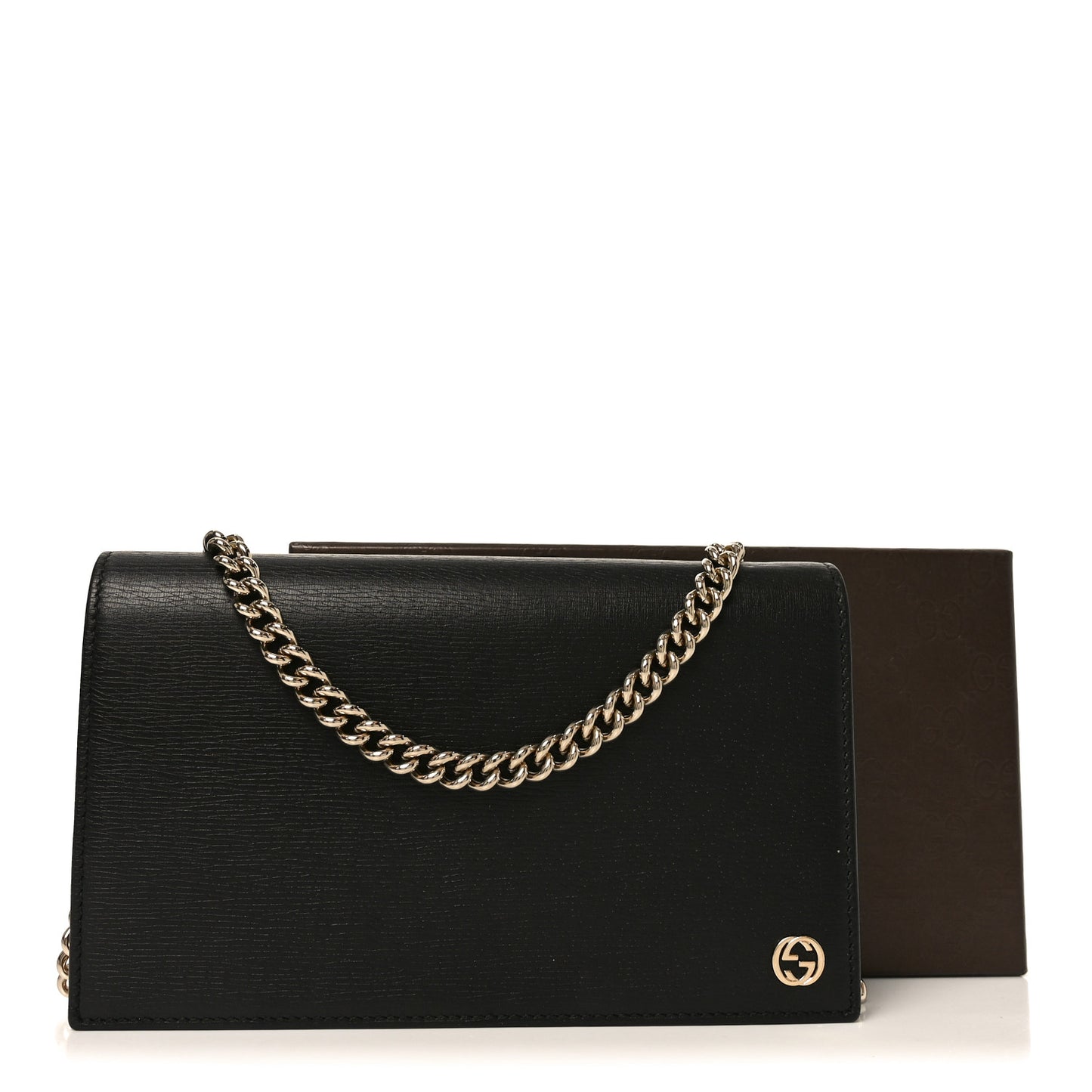 Textured Calfskin Medium Betty Chain Wallet Black
