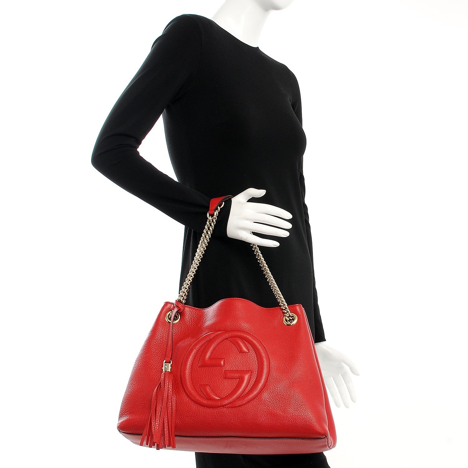 Gucci Pebbled Calfskin Medium Soho Chain Shoulder Bag Tabasco Red 2 of 12