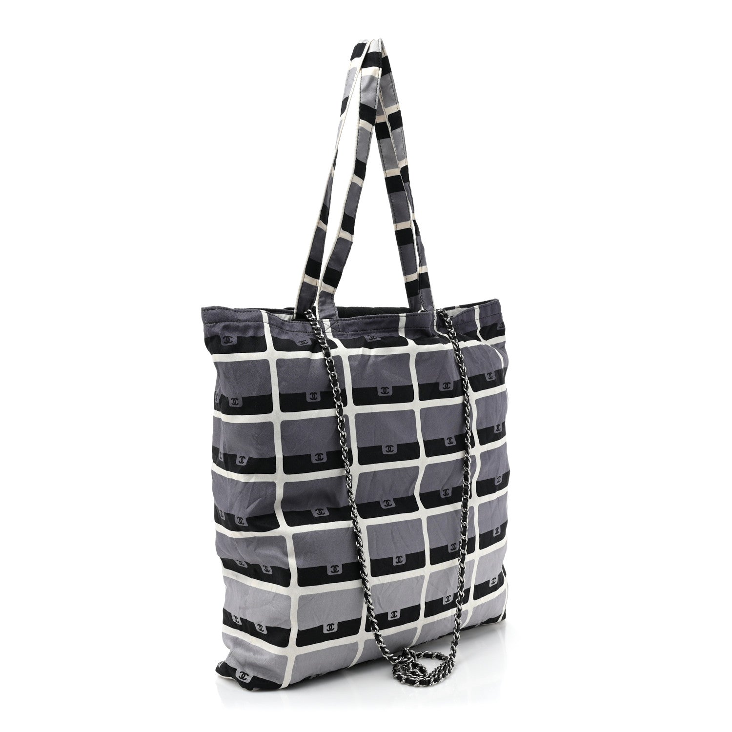 Chanel Jersey Fabric Quilted Foldable Tote With Chain Black Multicolor 4 of 15