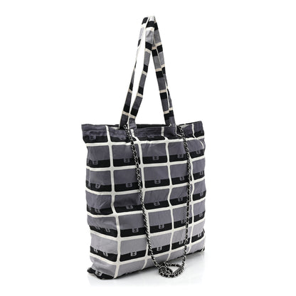 Chanel Jersey Fabric Quilted Foldable Tote With Chain Black Multicolor 4 of 15