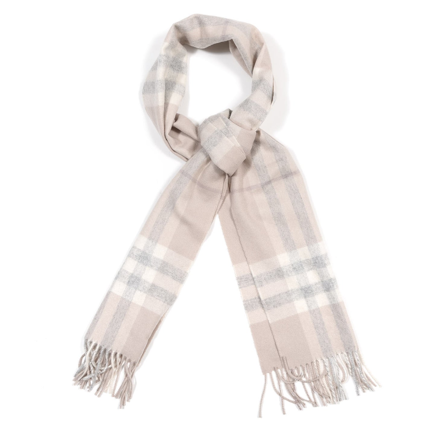Cashmere Giant Check Fringe Scarf Pink