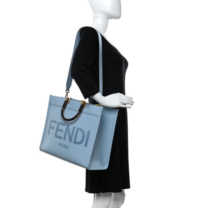 Fendi Vitello King Plexiglass Logo Embossed Medium Fendi Sunshine Shopper Tote Azzurro Baby 2 of 10