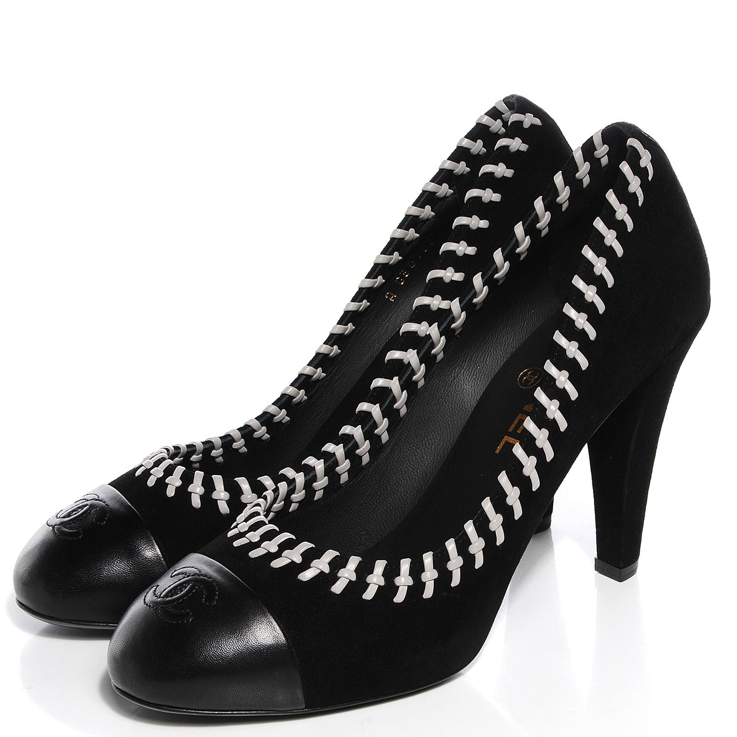 Chanel Suede CC Cap Toe Pumps 39 Black White 3 of 7