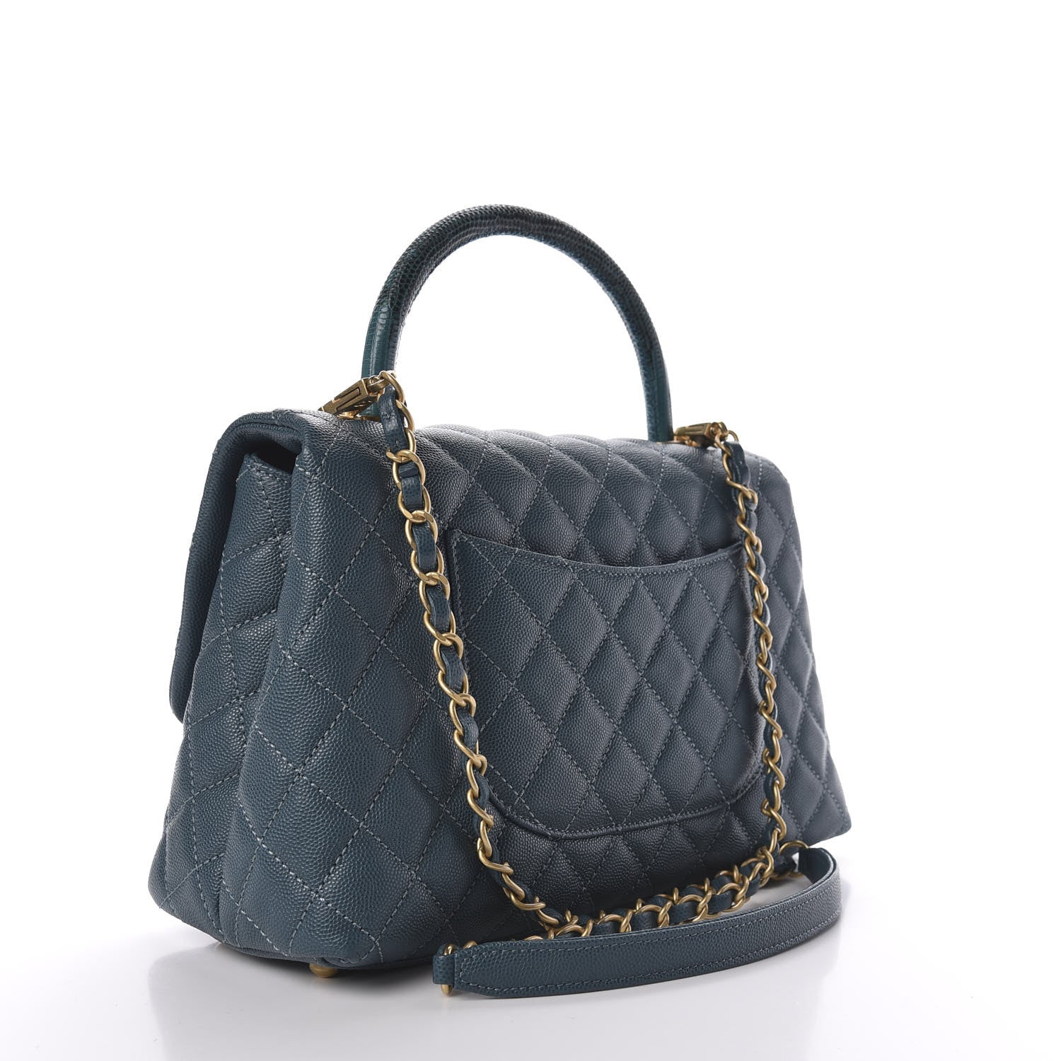 Chanel Caviar Lizard Quilted Small Coco Handle Flap Blue 3 of 11
