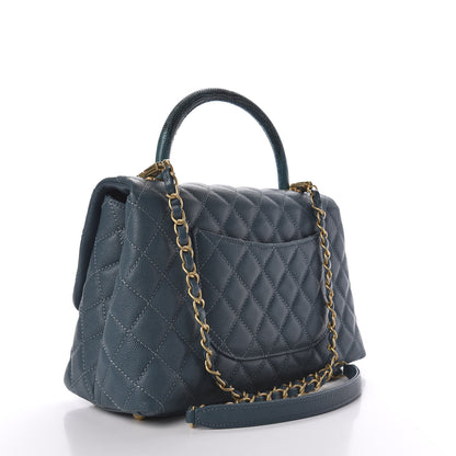 Chanel Caviar Lizard Quilted Small Coco Handle Flap Blue 3 of 11