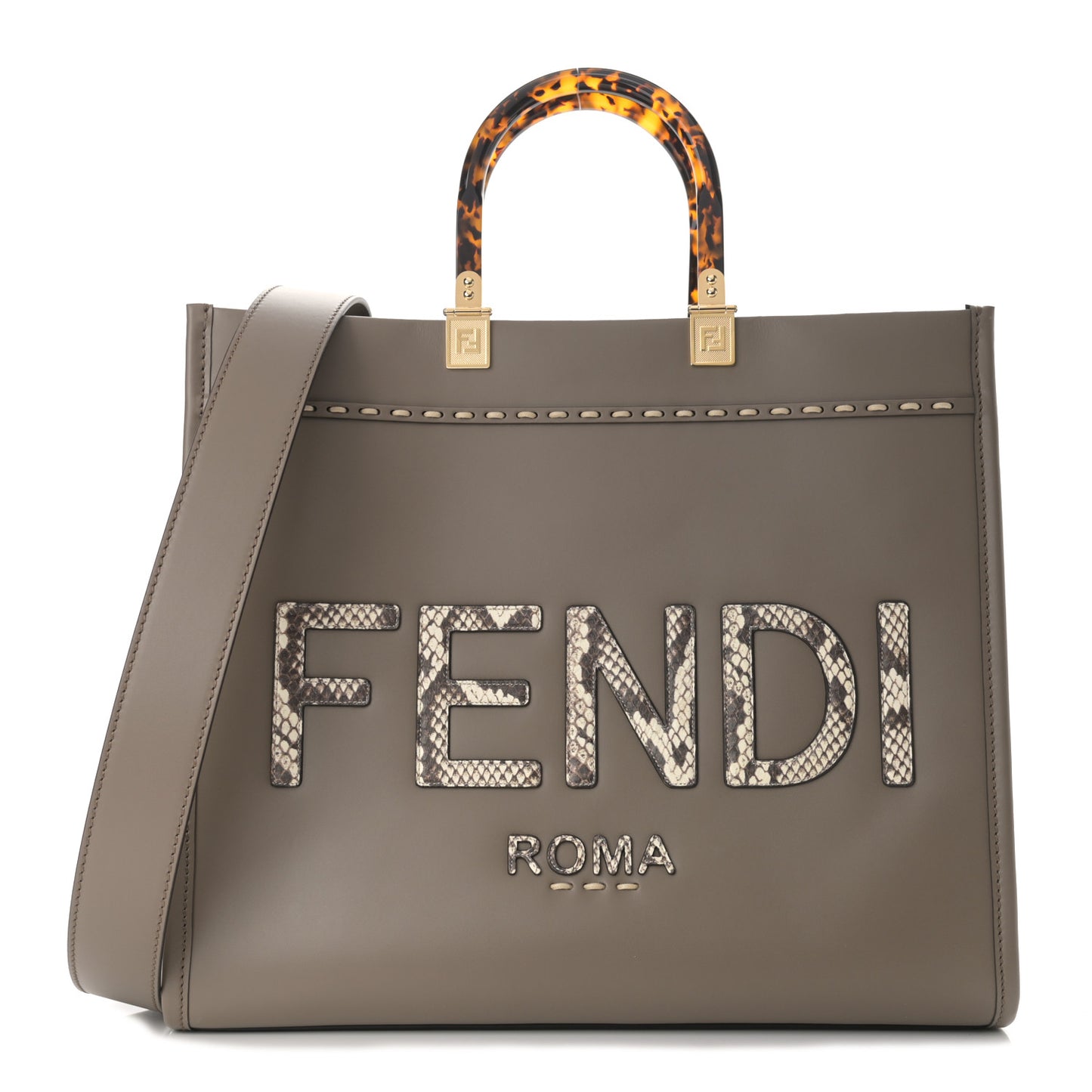 Vitello King Plexiglass Elaphe Python Print Logo Medium Fendi Sunshine Shopper Tote Tartufo Daisy Roccia