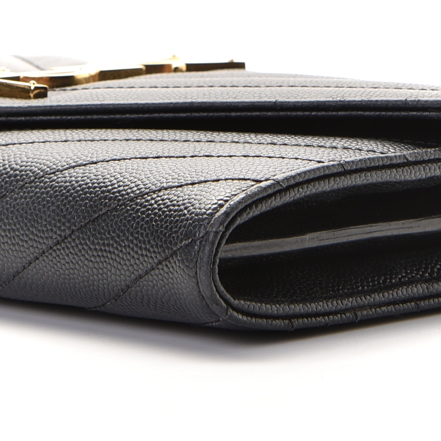 Saint Laurent Grain De Poudre Matelasse Chevron Monogram Flap Wallet Black 7 of 7