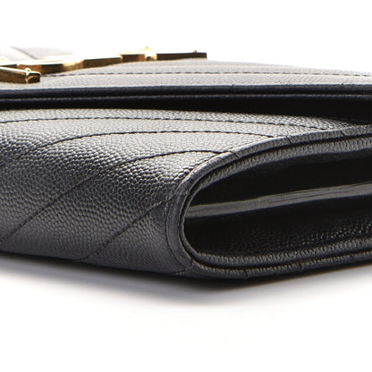 Saint Laurent Grain De Poudre Matelasse Chevron Monogram Flap Wallet Black 7 of 7
