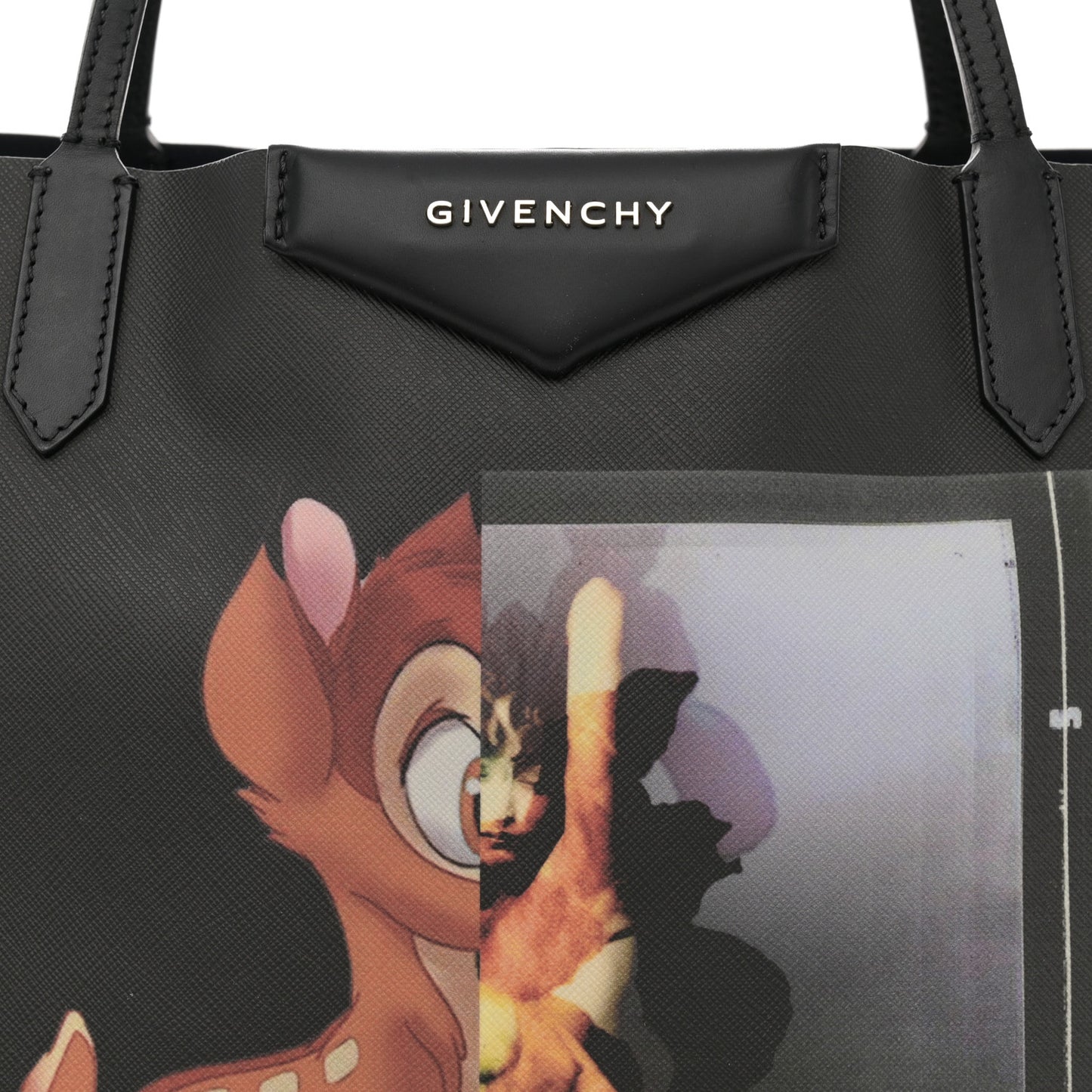 Textured Coated Canvas Bambi Print Large Antigona Tote Black