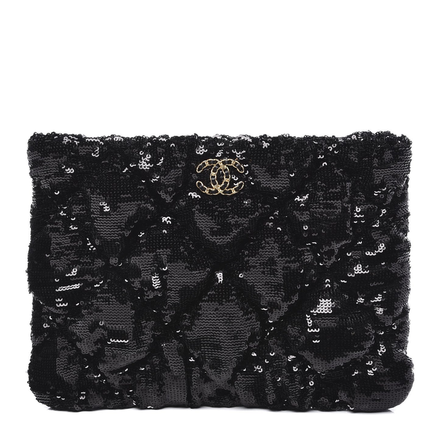 Sequins Quilted Large Chanel 19 Pouch Black