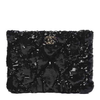 Chanel Sequins Quilted Large Chanel 19 Pouch Black 1 of 9