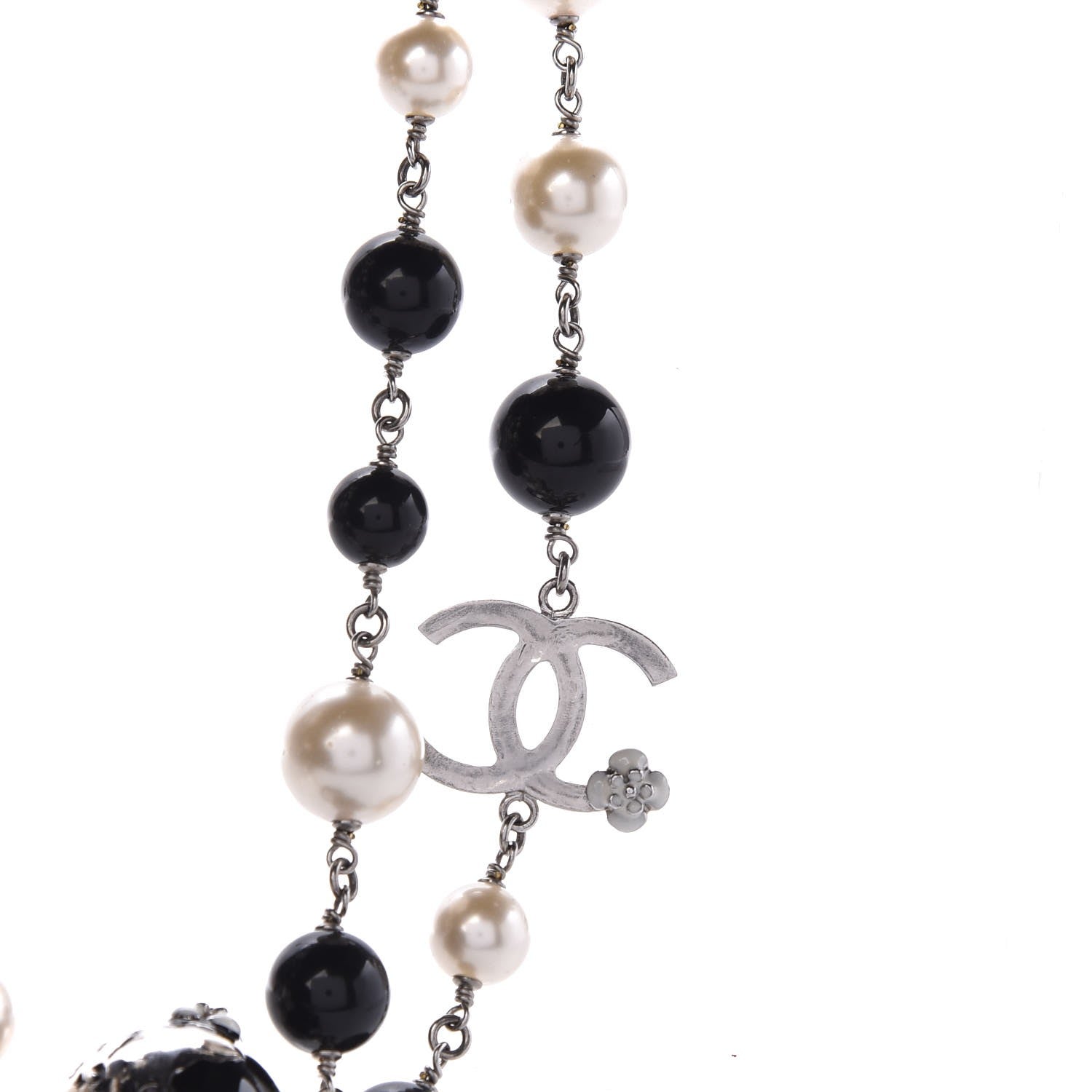 Chanel Beaded Globe Pearl CC Long Necklace Silver 4 of 7