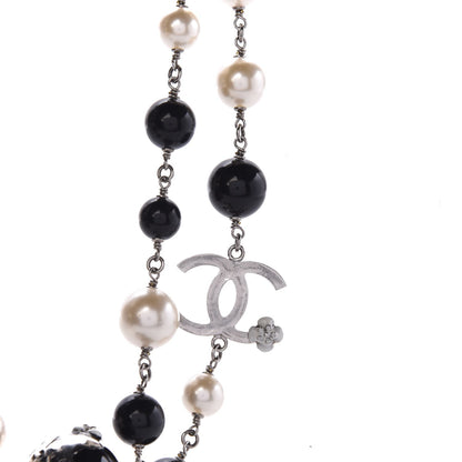 Chanel Beaded Globe Pearl CC Long Necklace Silver 4 of 7