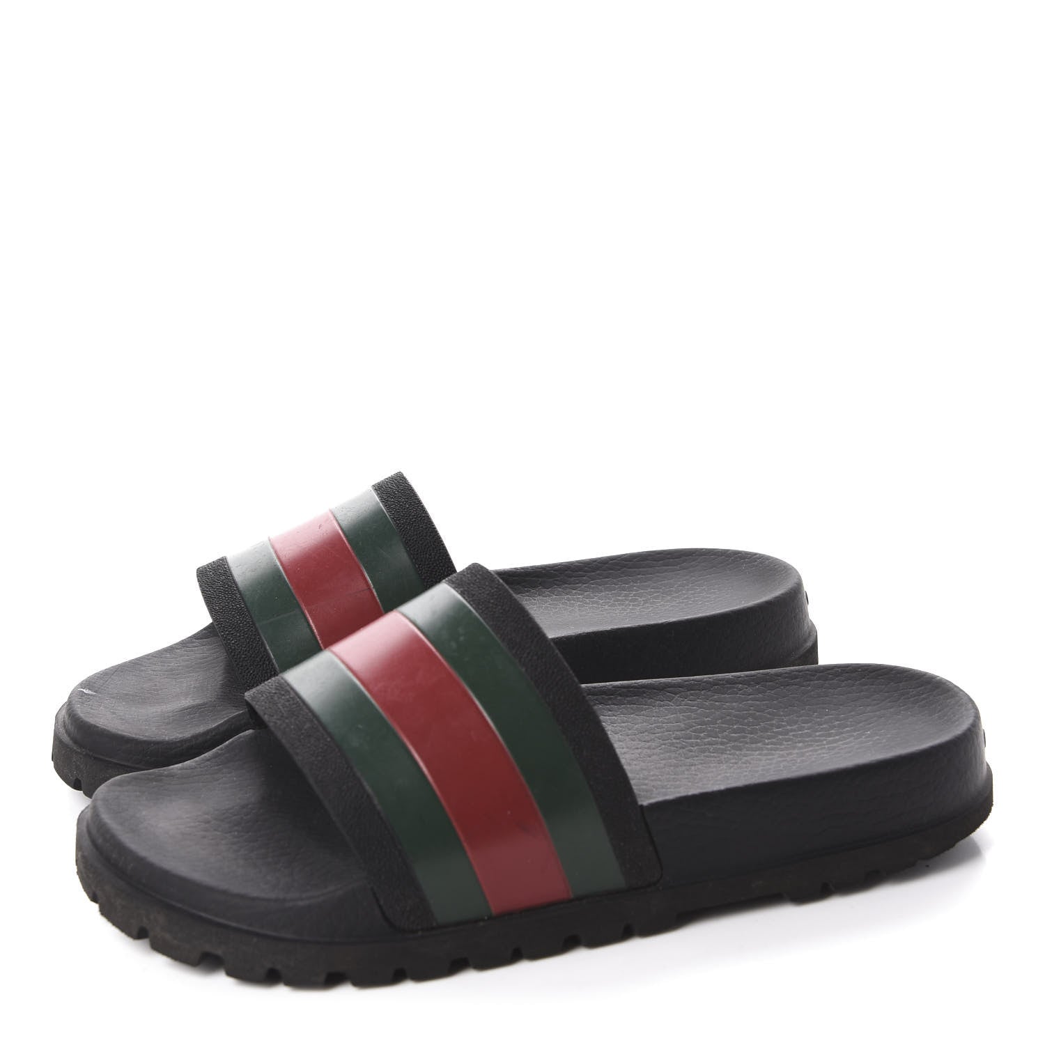 Gucci Rubber Web Mens Lug Sole Slide Sandals 7 Black Green Red 3 of 8