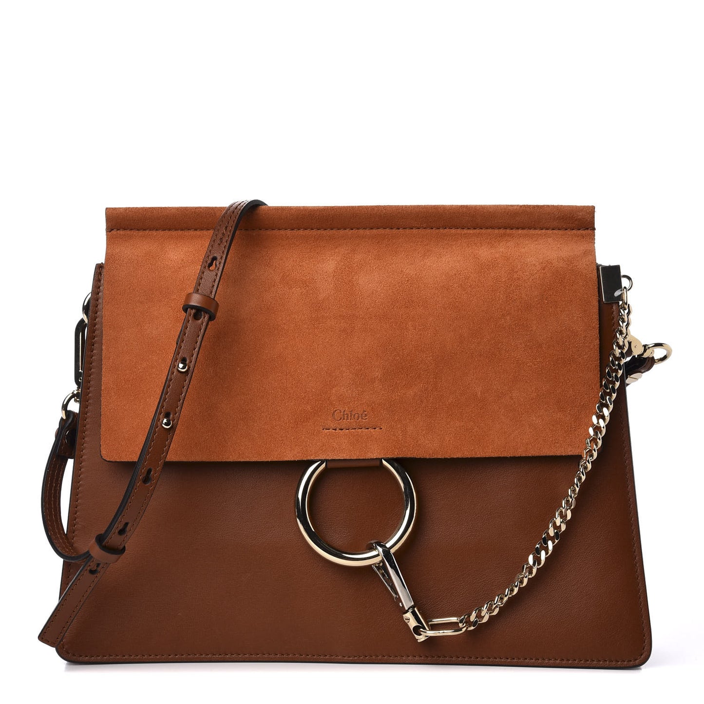 Suede Calfskin Medium Faye Shoulder Bag Tobacco