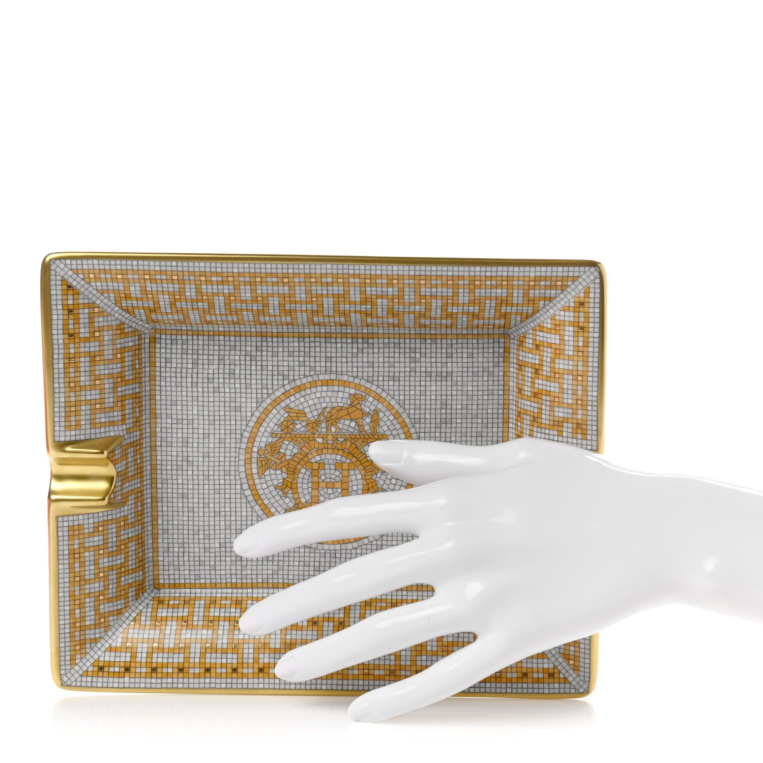 Hermes Porcelain Mosaique Au 24 Gold Ashtray 2 of 6