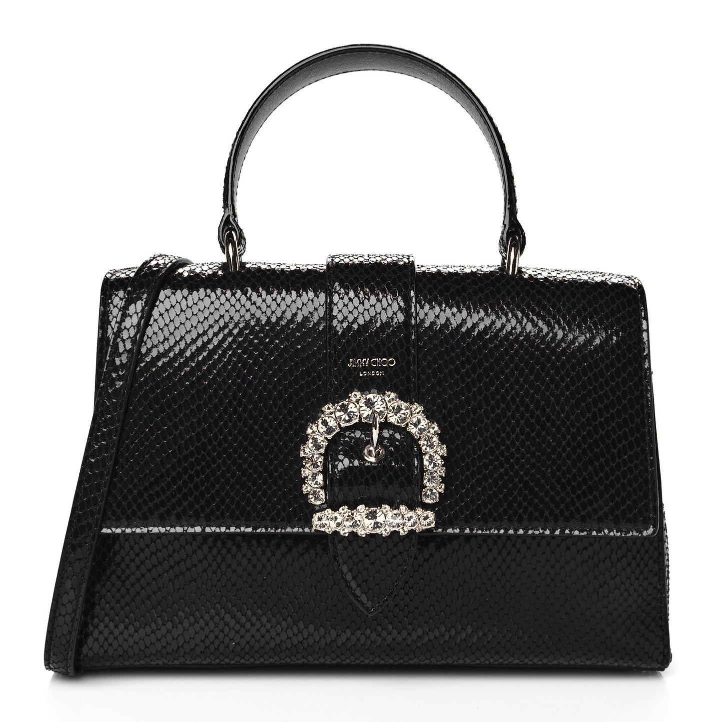 Lizard Calfskin Embossed Cheri Top Handle Bag Black