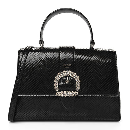 Jimmy Choo Lizard Calfskin Embossed Cheri Top Handle Bag Black 1 of 9
