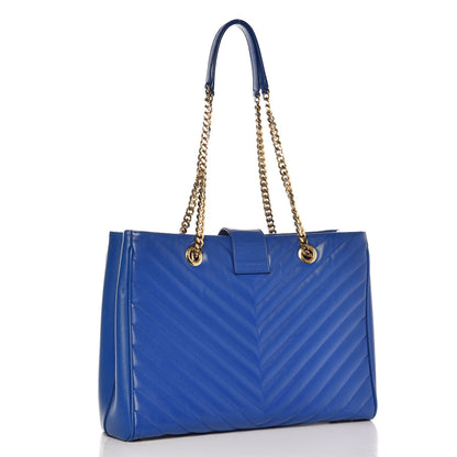 Saint Laurent Grain De Poudre Matelasse Chevron Monogram Shopping Bag Blue Majorelle 3 of 12