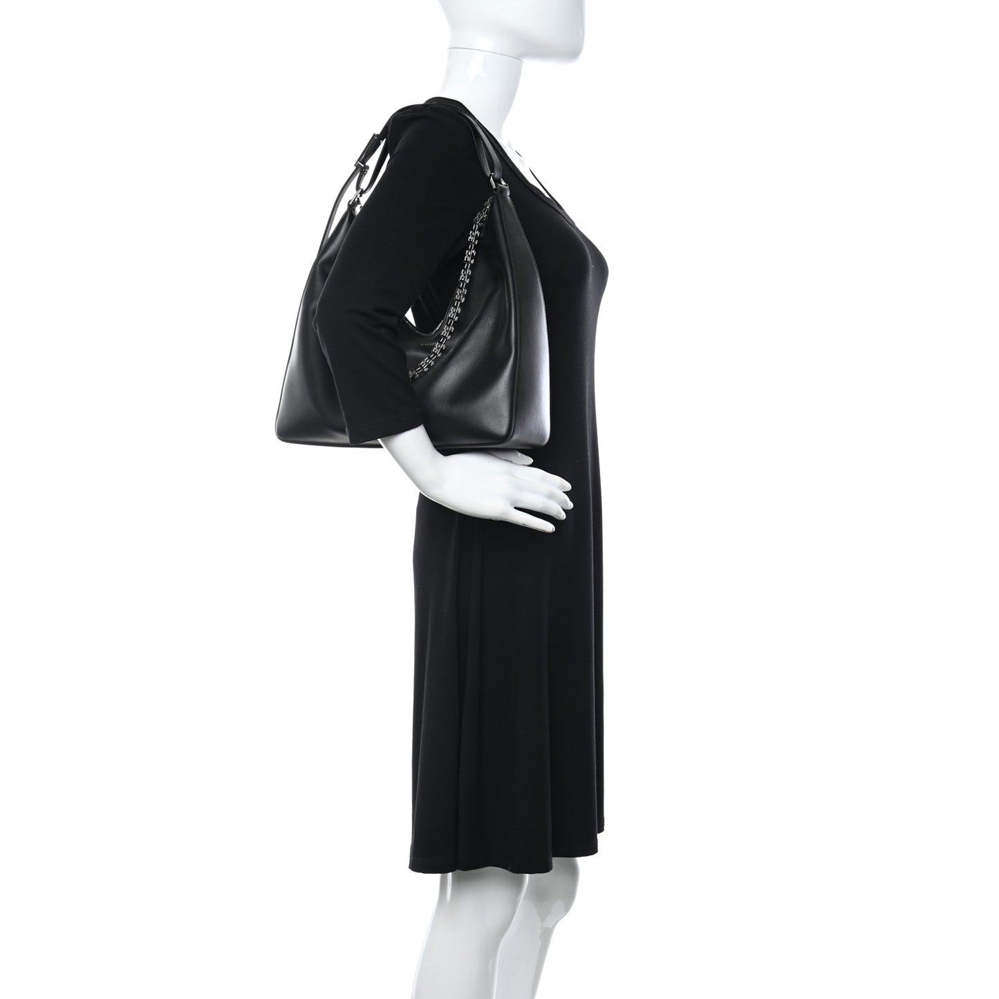 Smooth Calfskin Medium Moon Cut Out Shoulder Bag Black