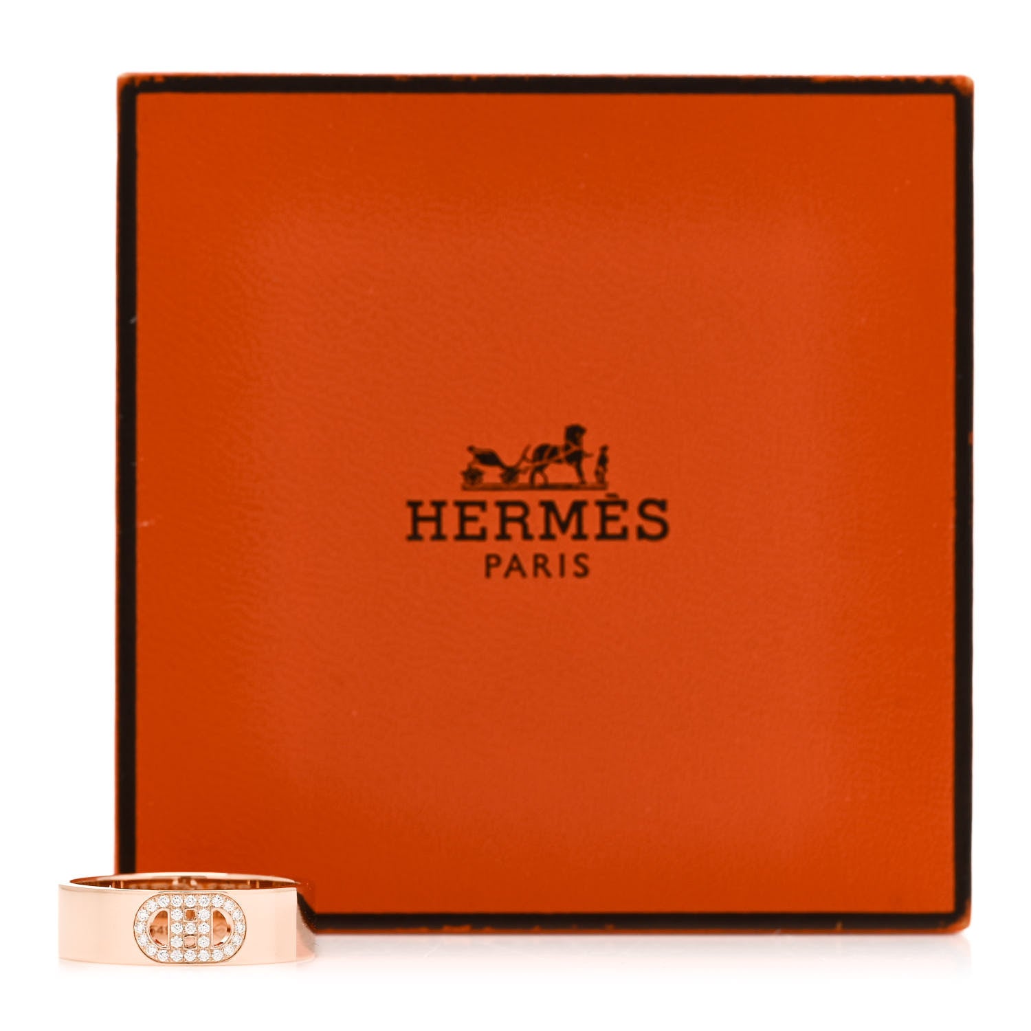 Hermes 18K Rose Gold Diamond PM H D'Ancre Ring 53 6.5 5 of 5