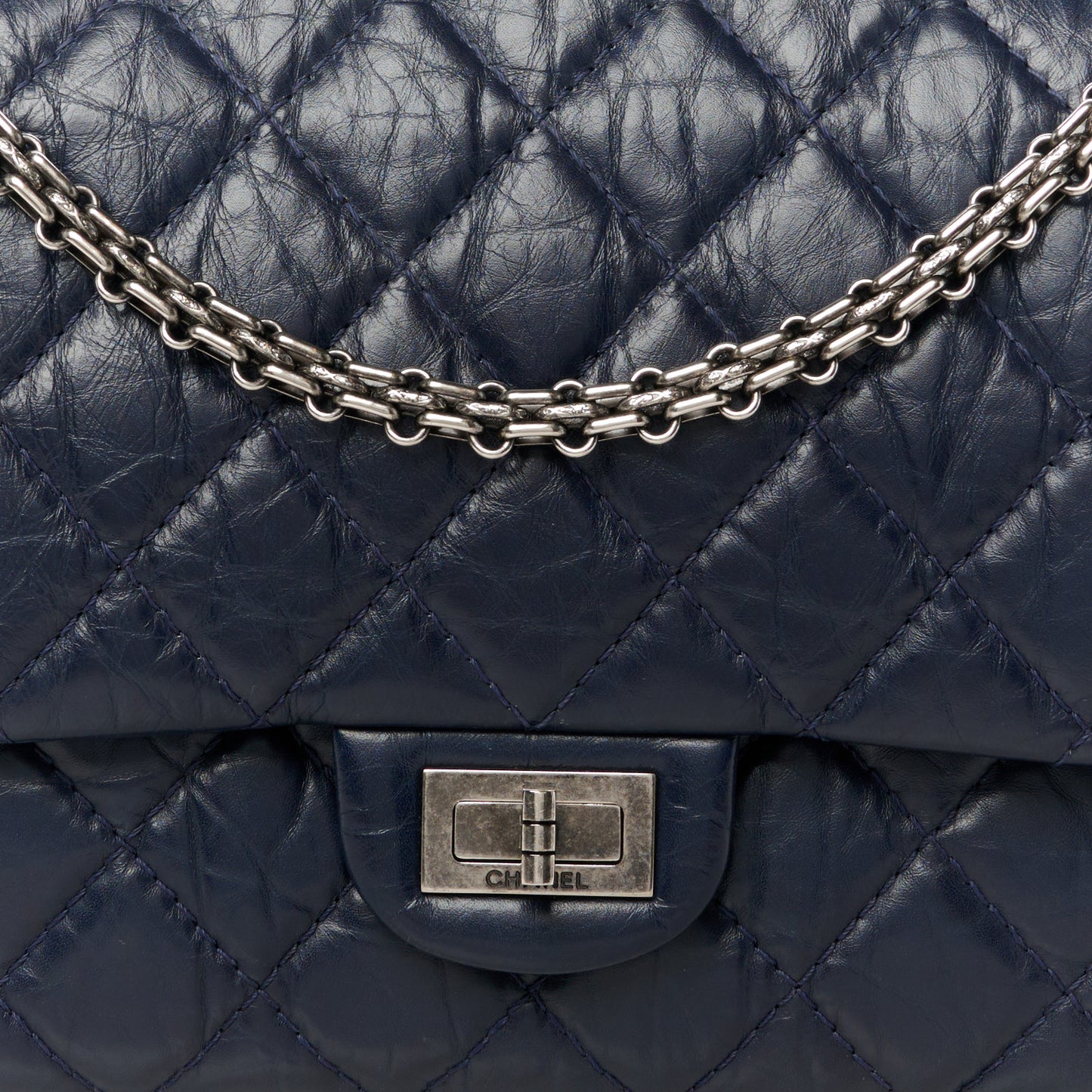 Aged Calfskin Quilted 2.55 Reissue 226 Flap Navy Blue