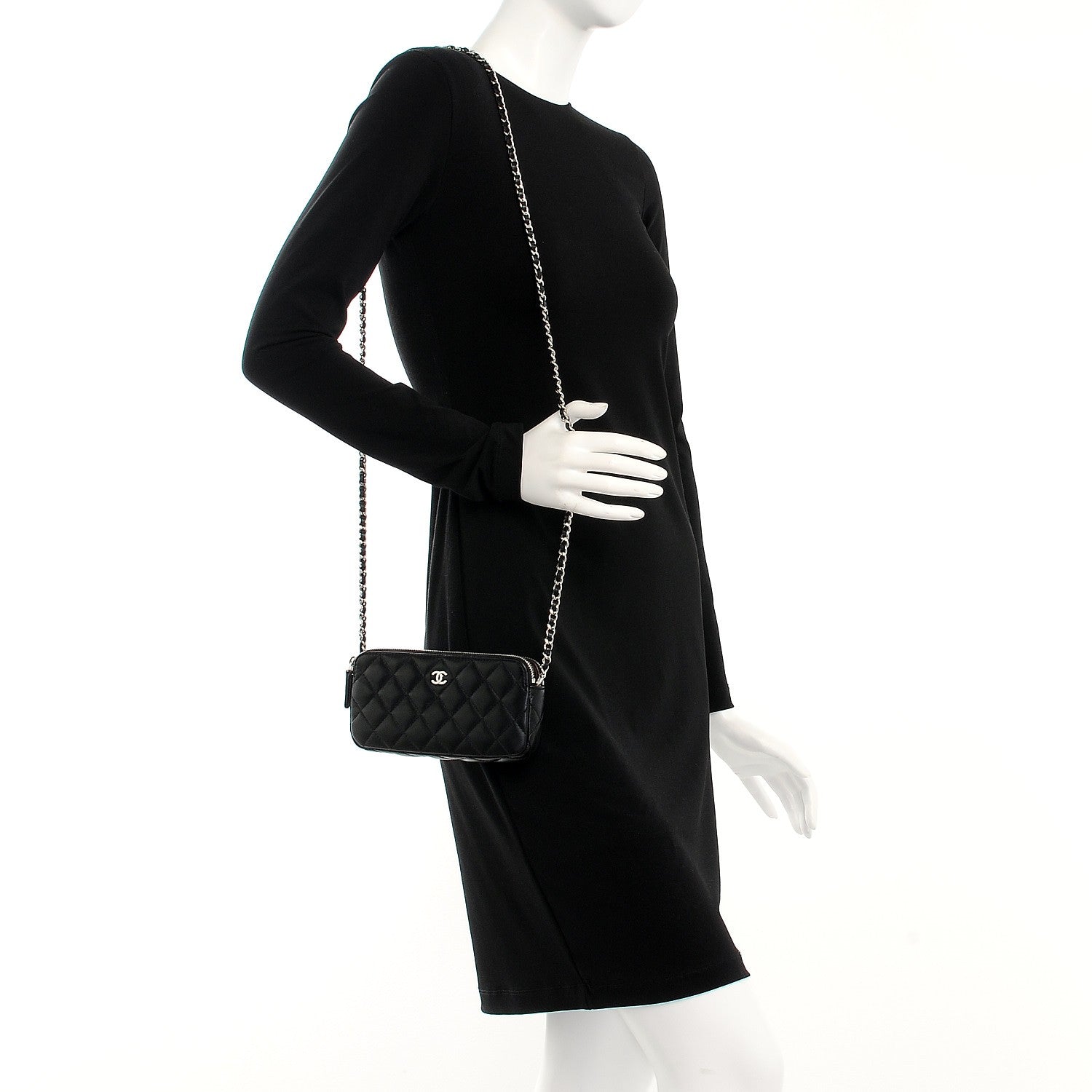 Chanel Lambskin Quilted Small Clutch With Chain Black 2 of 9