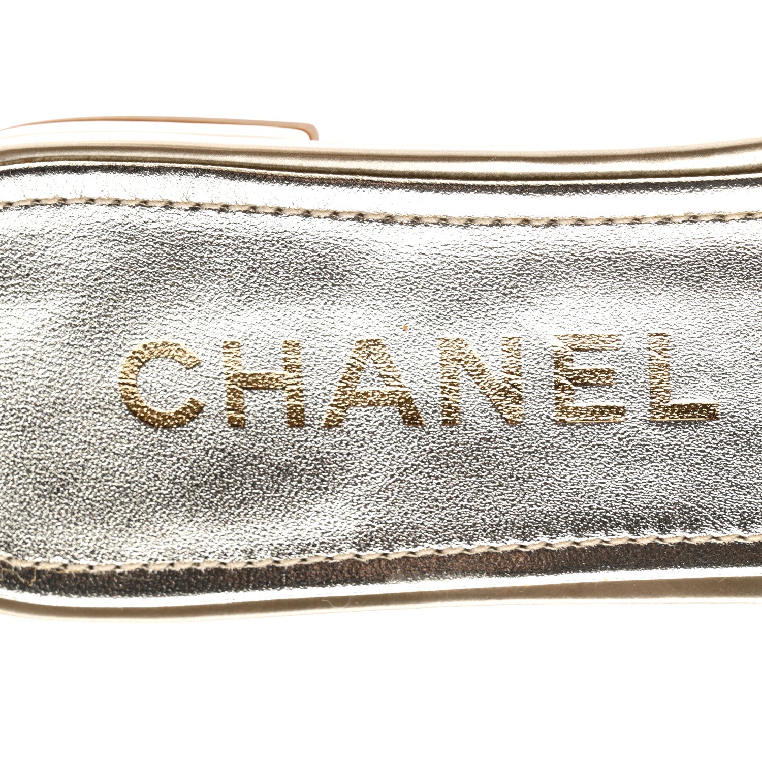 Chanel Glitter Mesh Patent Calfskin CC Mules 37.5 Gold 7 of 8