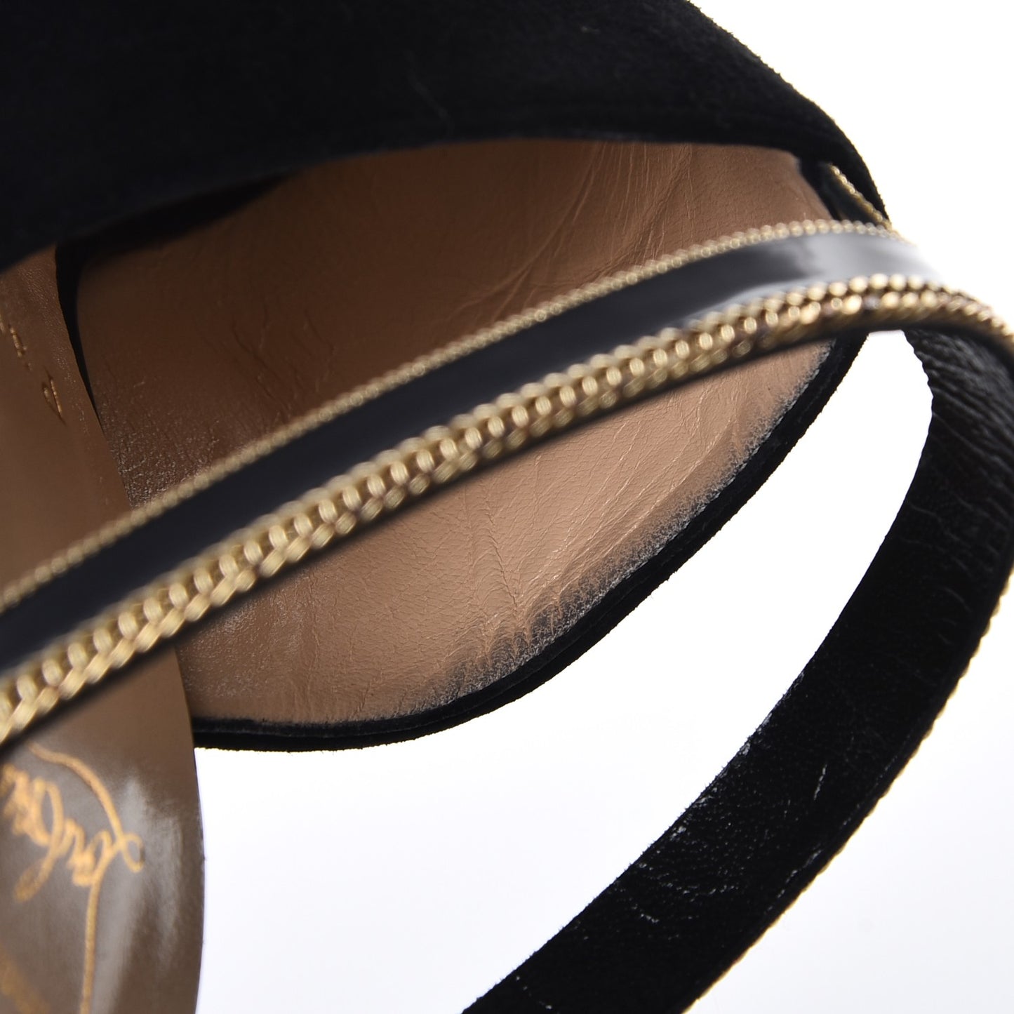 Suede Calfskin Chain Akenana 100 Heels 39 Black Gold