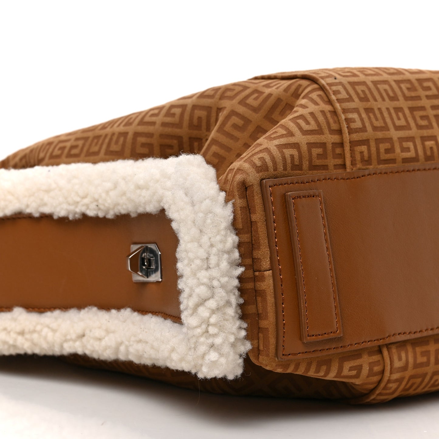 Shearling Suede Medium Soft Lock Antigona Shoulder Bag Tan